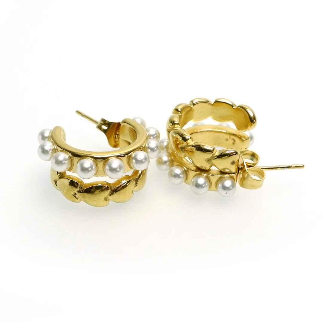 Pearl Accent Gold Hoop Earrings — Nickel-Free - Foxyavenue