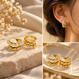 Pearl Accent Gold Hoop Earrings — Nickel-Free - Foxyavenue