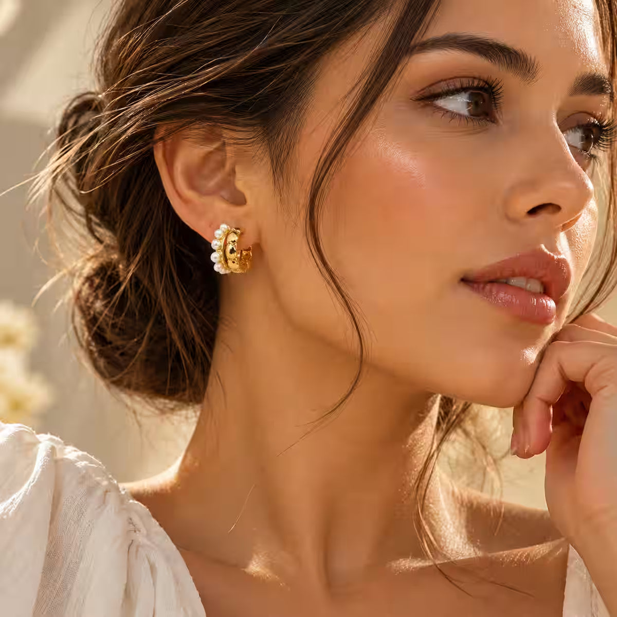 Pearl Accent Gold Hoop Earrings — Nickel-Free - Foxyavenue