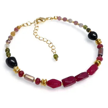 Ruby, Garnet & Tourmaline Statement Bracelet — 18K Gold - Foxyavenue