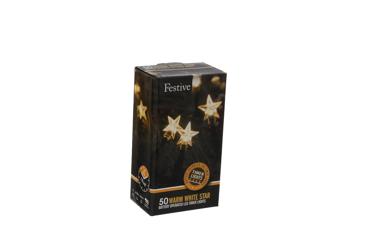 50 Timer Star Lights - Warm White Christmas Lights Foxyavenue UK