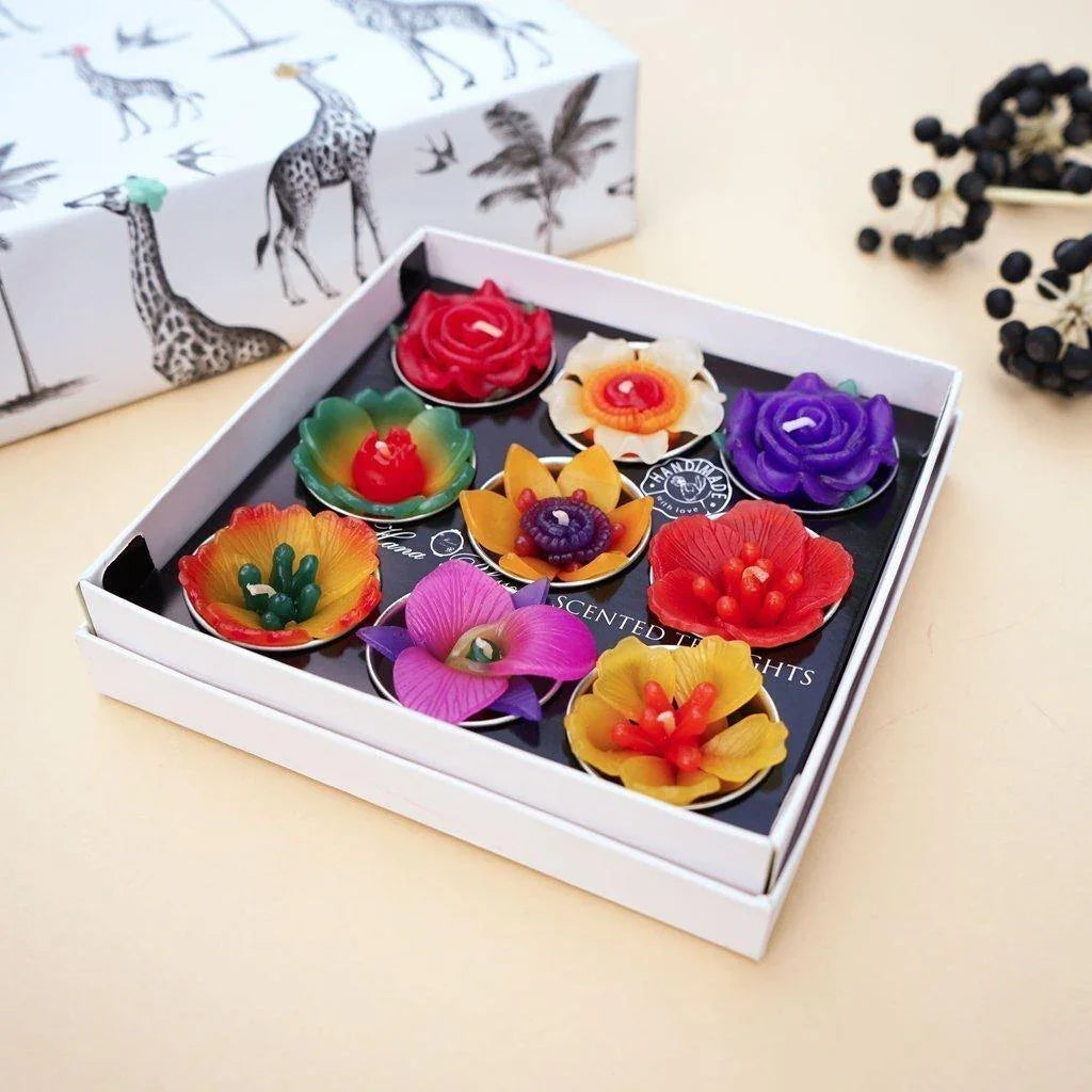 Big Assorted Tropical Flower Scented Tealight Set Tealights Foxyavenue UK