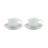 Blushing Birds Set/2 Espresso Cups and Saucers Infuser Foxyavenue UK