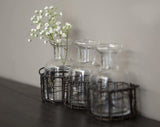 Bottles Set of 3 in Wire Basket Candle Holders Foxyavenue UK