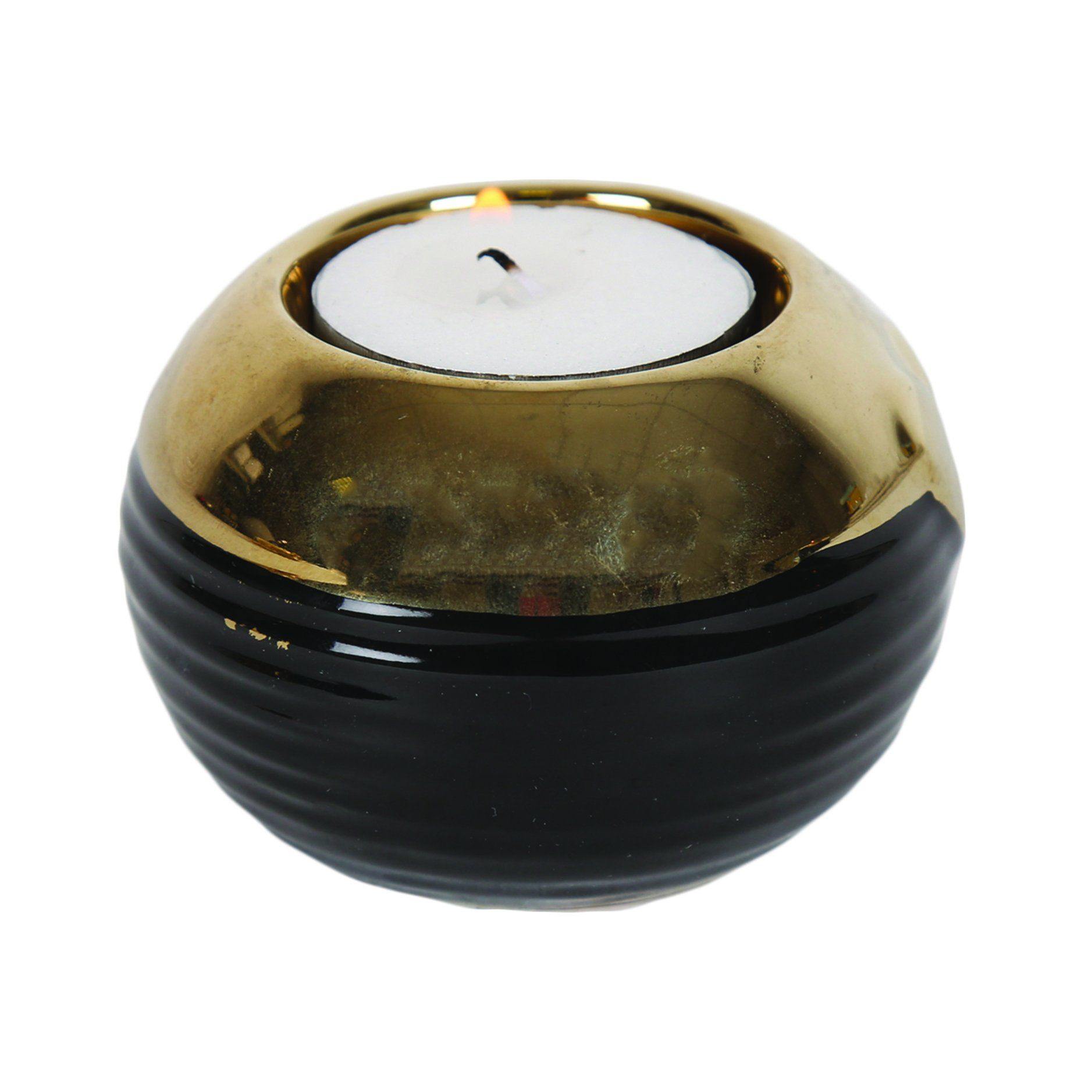 Ceramic Black & Gold Round Tea Light Holder - Set of 4 HomeDecor Foxyavenue UK