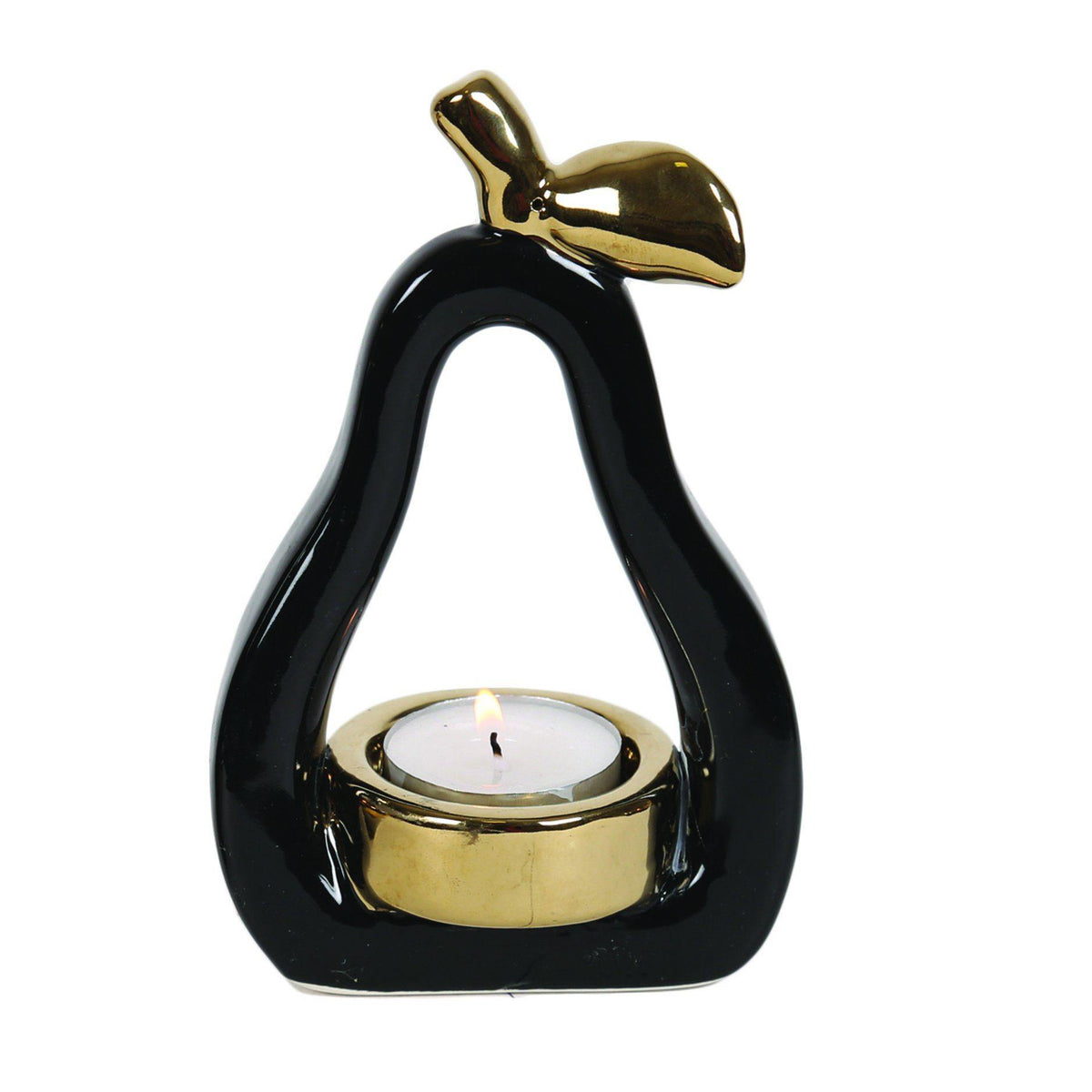 Ceramic Pear Black and Gold Tea Light Holder HomeDecor Foxyavenue UK