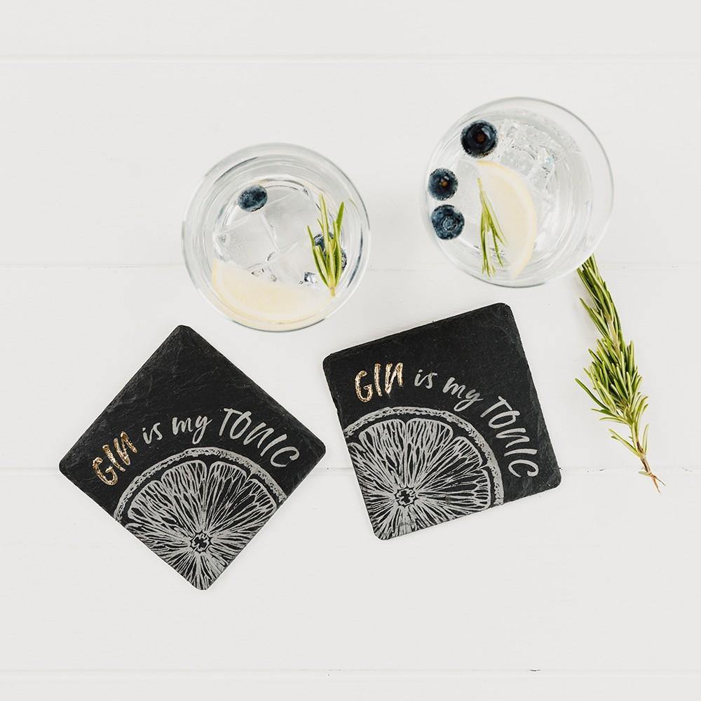 Etched Gin is my Tonic Oak Coasters - Set of 2 Tableware Foxyavenue UK