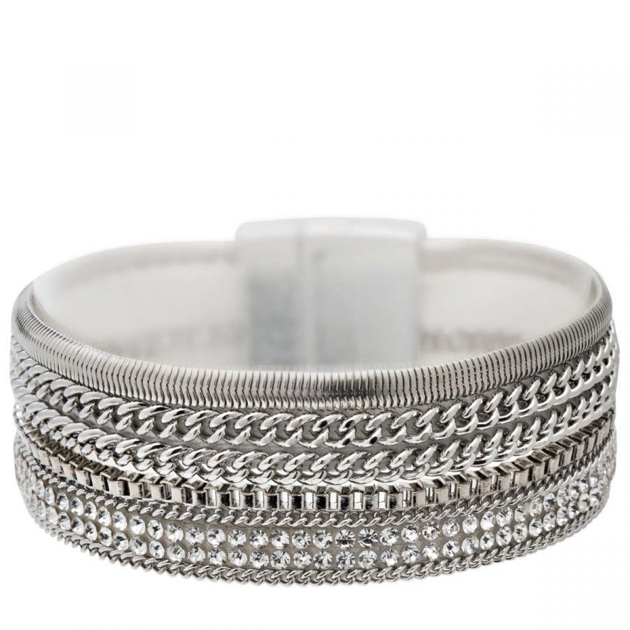 Eternal Rhodium Silver Crystal and Suede Multi-row Magnetic Bracelet Jewellery Foxyavenue UK