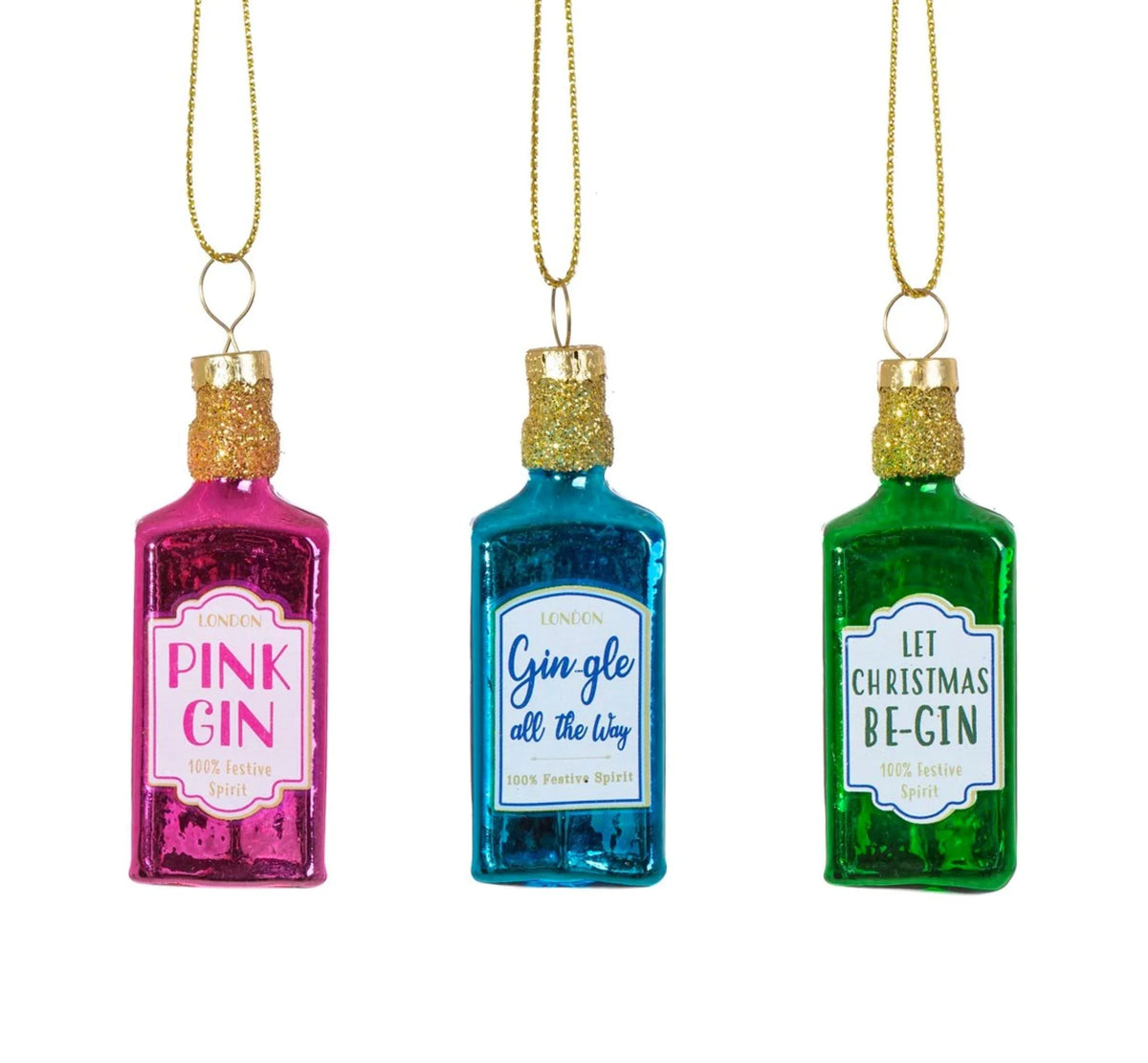Gin Bottles Mini Bauble Set Christmas Decorations Foxyavenue UK