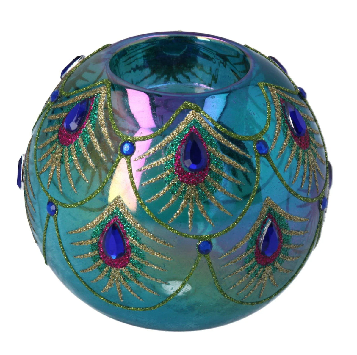 Glass Peacock Ball - Tealight Holder Christmas Decorations Foxyavenue UK