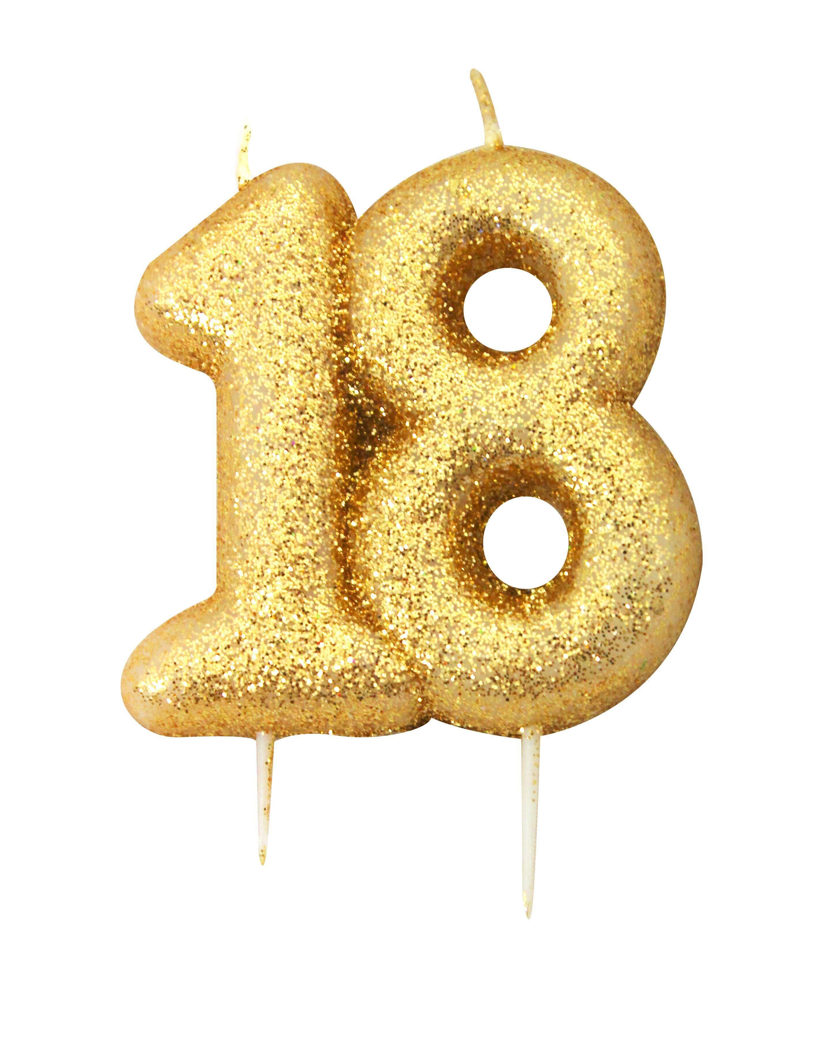 Glitter Numeral Moulded Pick Candle Gold - Age 18 Candles Foxyavenue UK