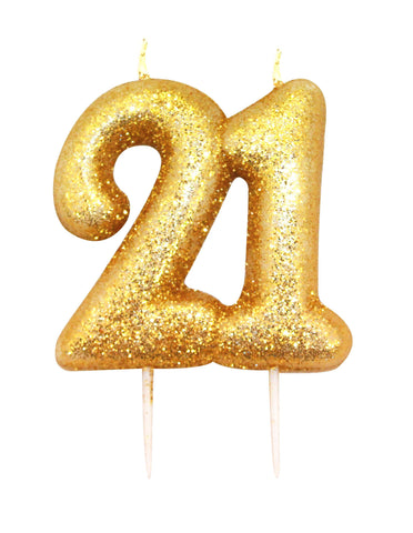 Glitter Numeral Moulded Pick Candle Gold - Age 21 Candles Foxyavenue UK