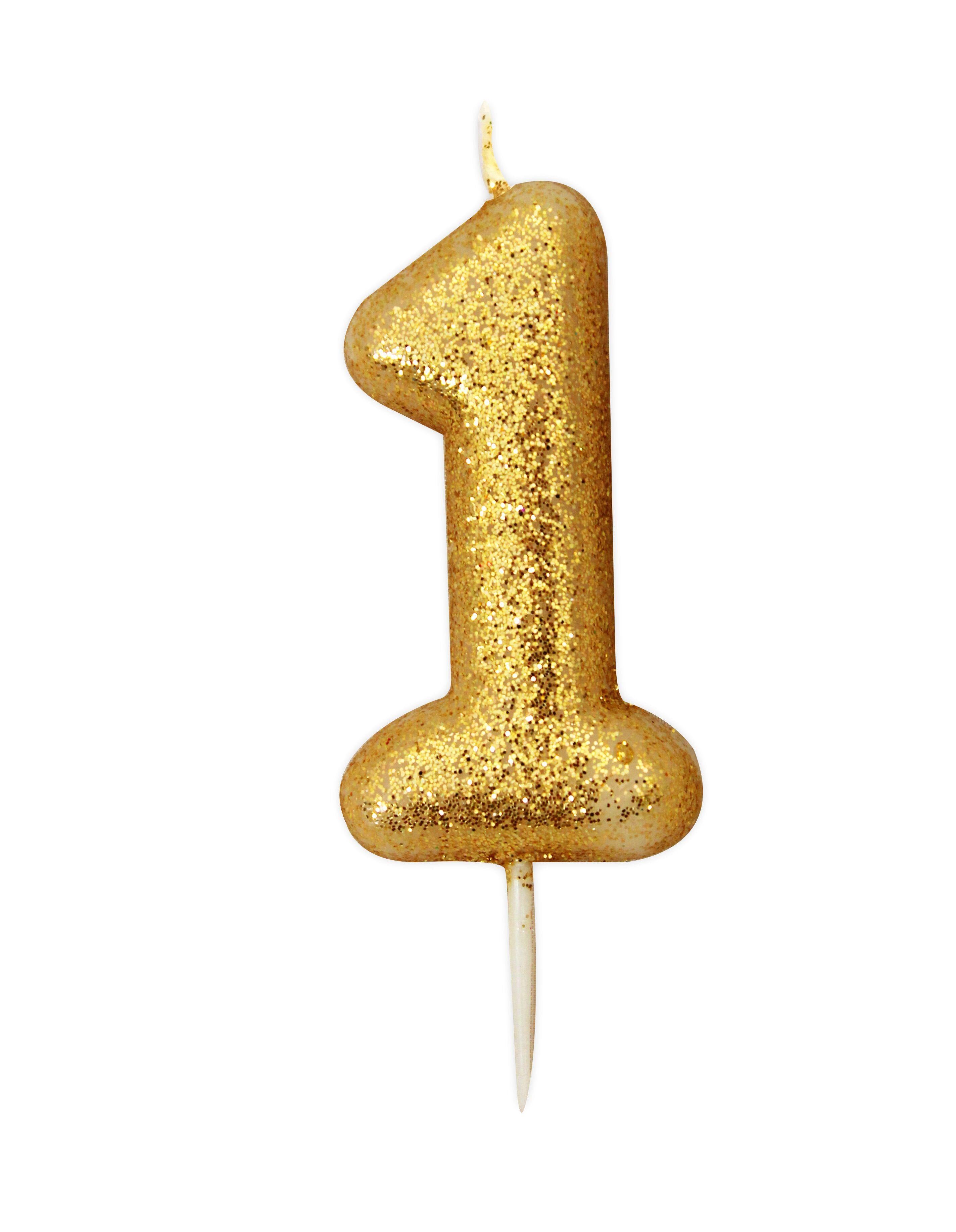 Glitter Numeral Moulded Pick Candle Gold Candles Foxyavenue UK