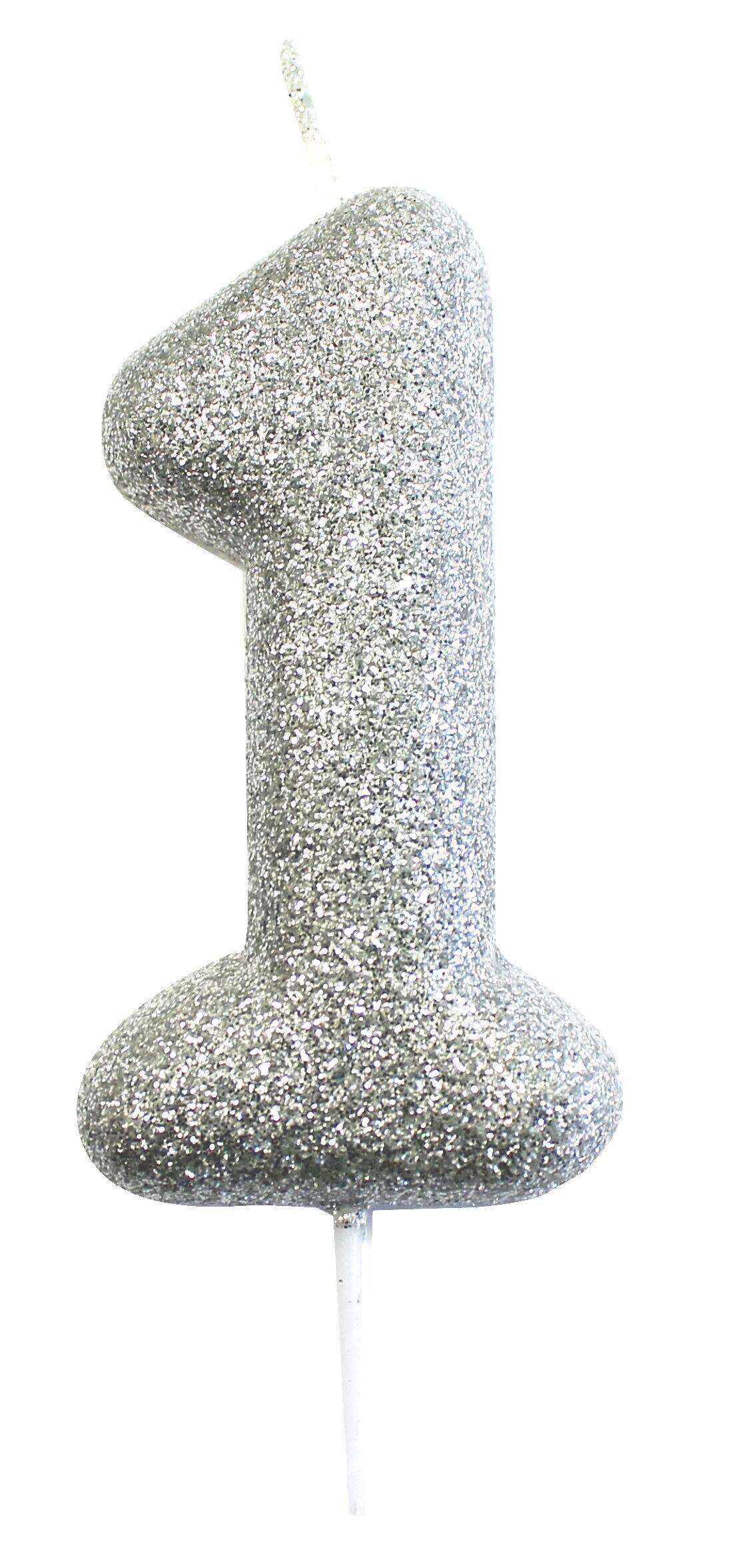 Glitter Numeral Moulded Pick Candle Silver Foxyavenue UK