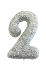 Glitter Numeral Moulded Pick Candle Silver Foxyavenue UK