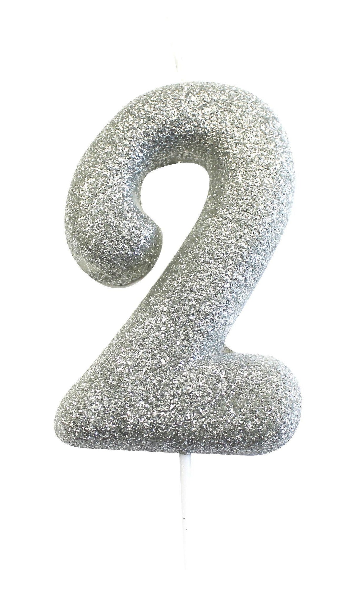 Glitter Numeral Moulded Pick Candle Silver Foxyavenue UK