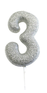 Glitter Numeral Moulded Pick Candle Silver Foxyavenue UK