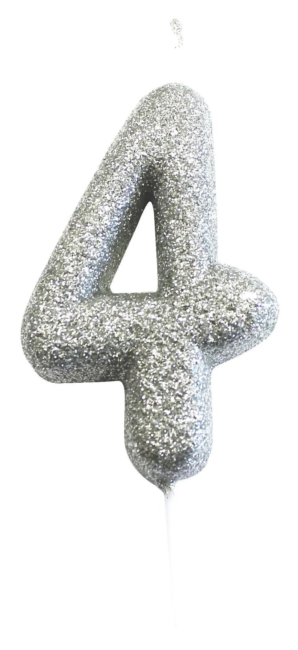 Glitter Numeral Moulded Pick Candle Silver Foxyavenue UK