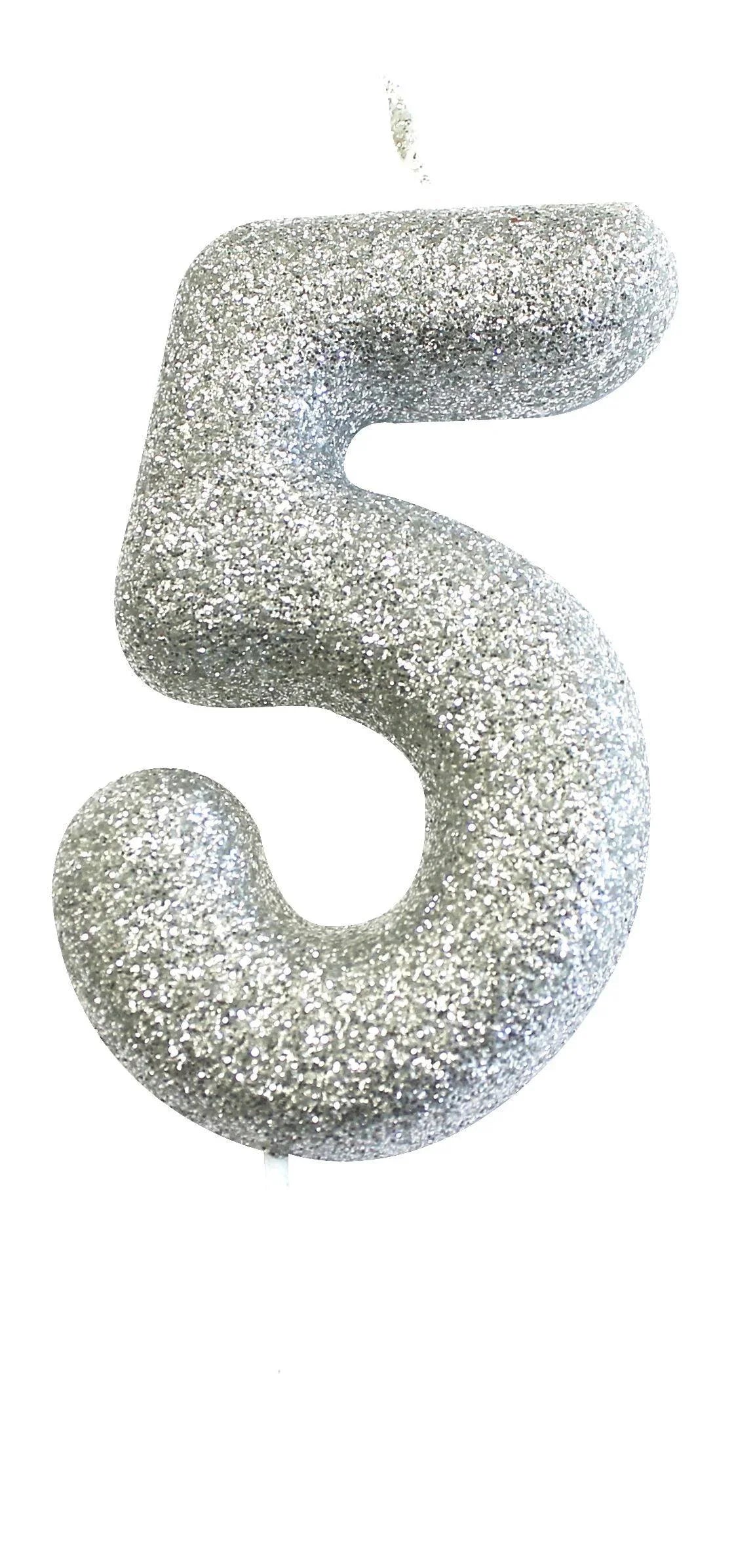 Glitter Numeral Moulded Pick Candle Silver Foxyavenue UK