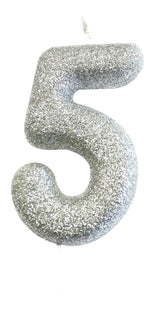 Glitter Numeral Moulded Pick Candle Silver Foxyavenue UK