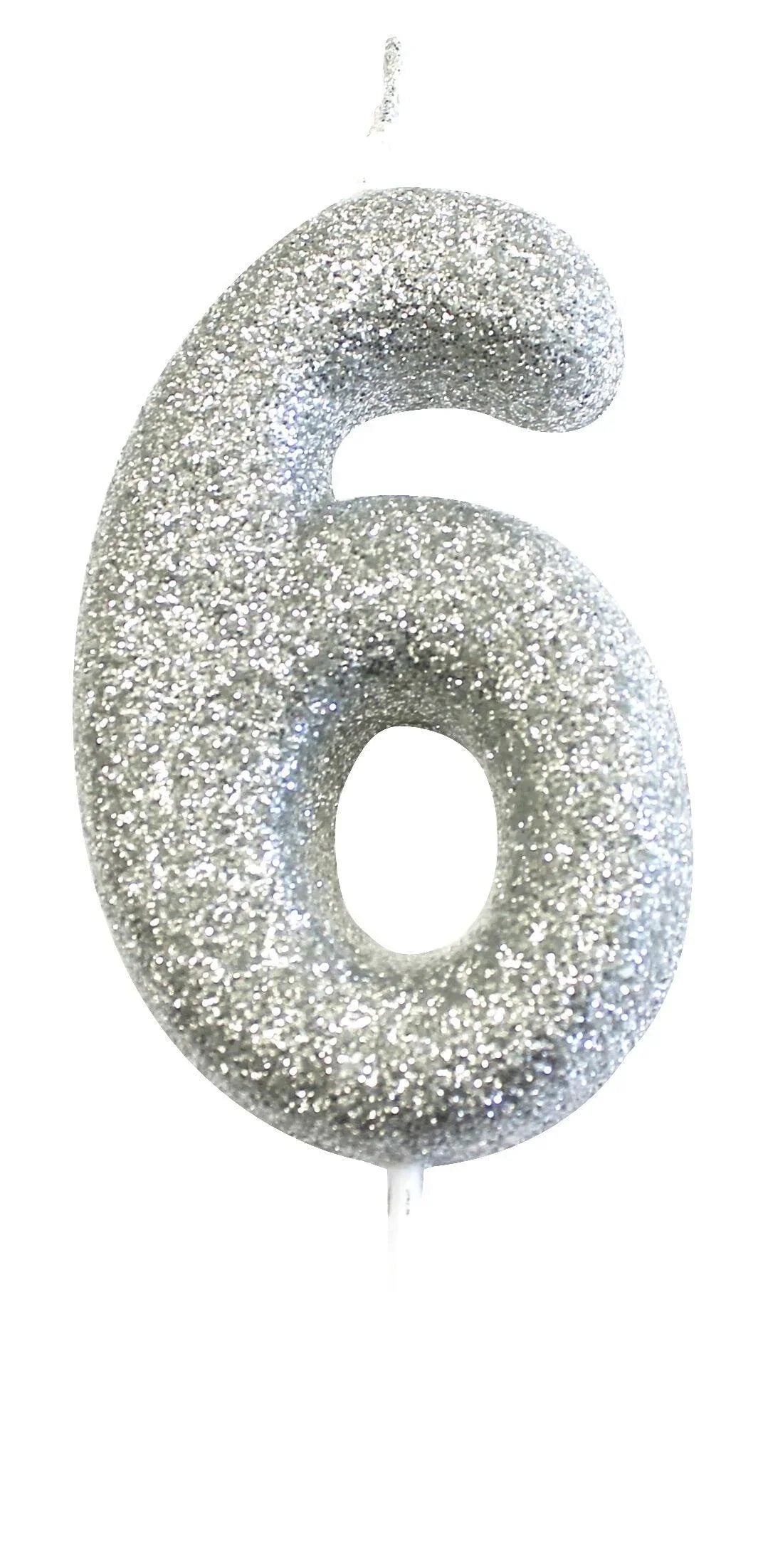 Glitter Numeral Moulded Pick Candle Silver Foxyavenue UK