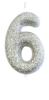 Glitter Numeral Moulded Pick Candle Silver Foxyavenue UK