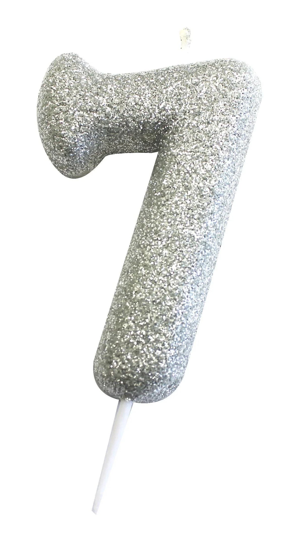 Glitter Numeral Moulded Pick Candle Silver Foxyavenue UK