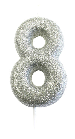 Glitter Numeral Moulded Pick Candle Silver Foxyavenue UK