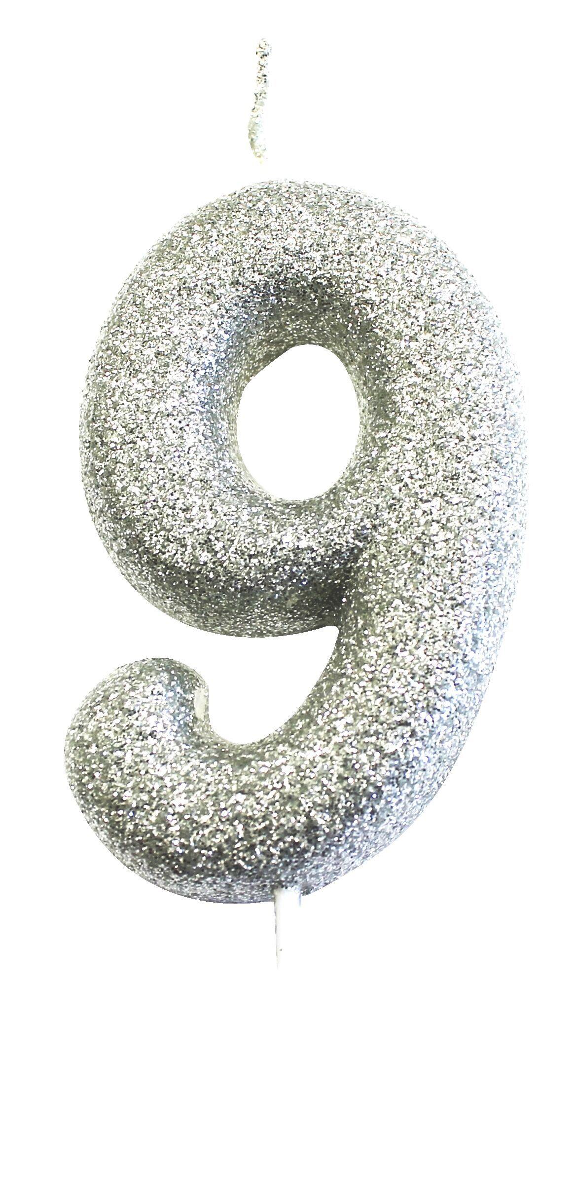 Glitter Numeral Moulded Pick Candle Silver Foxyavenue UK
