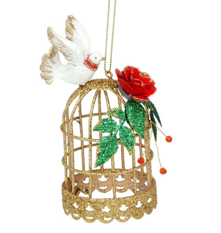 Gold Birdcage with Dove Rose Tree Decorations Foxyavenue UK