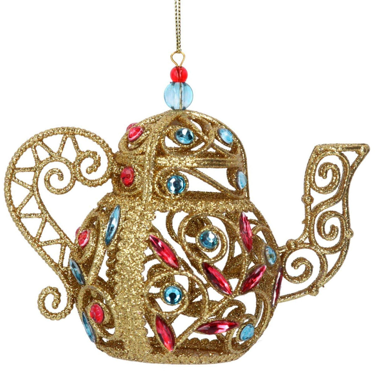 Gold Filigree Jewel Teapot Tree Decorations Foxyavenue UK