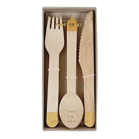 Gold Wooden Cutlery Set Cutlery Foxyavenue UK