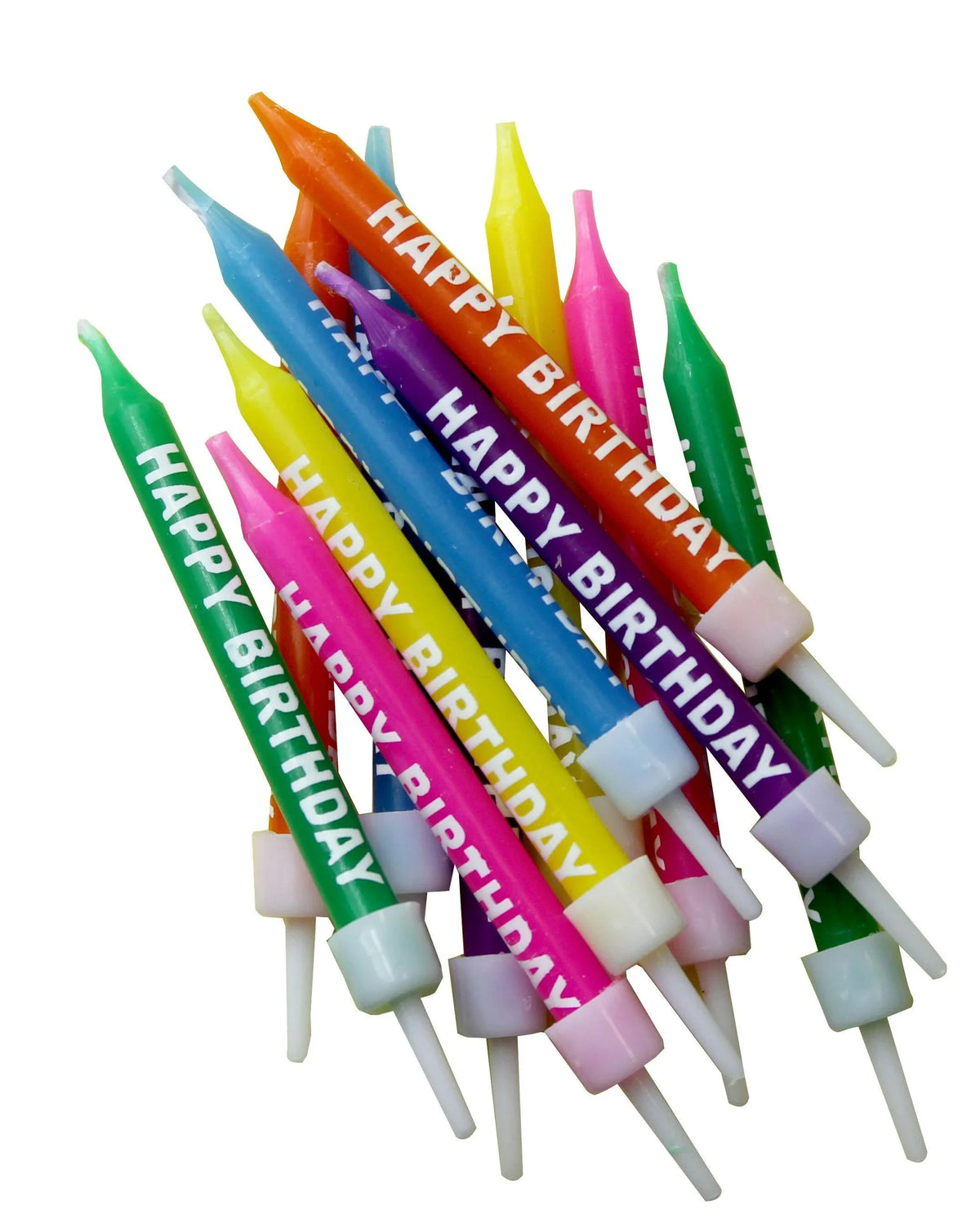 Happy Birthday Candles Multi-Coloured with Holders Candles Foxyavenue UK