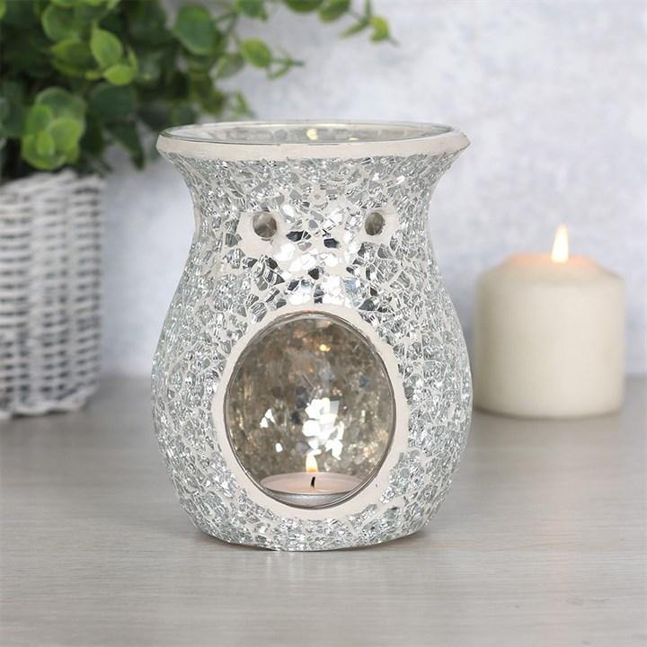 Large Silver Crackle Oil Burner Oil Burners Foxyavenue UK