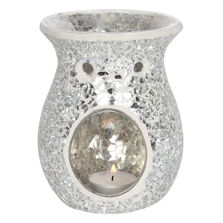 Large Silver Crackle Oil Burner Oil Burners Foxyavenue UK