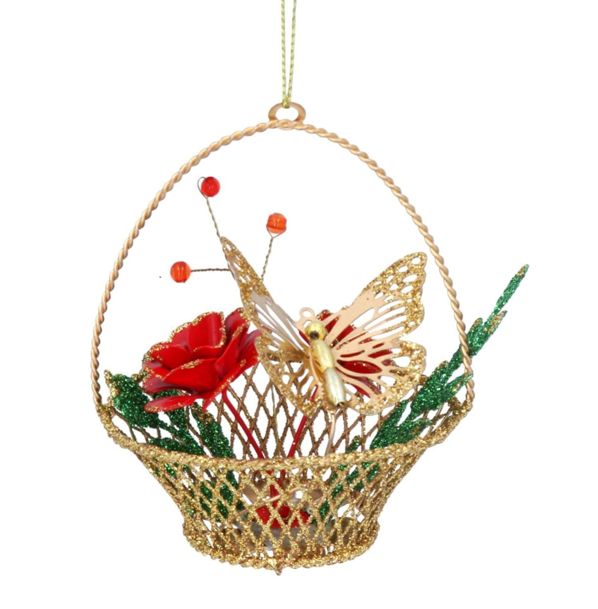 Metal Golden Basket with Rose Butterfly Tree Decorations Foxyavenue UK
