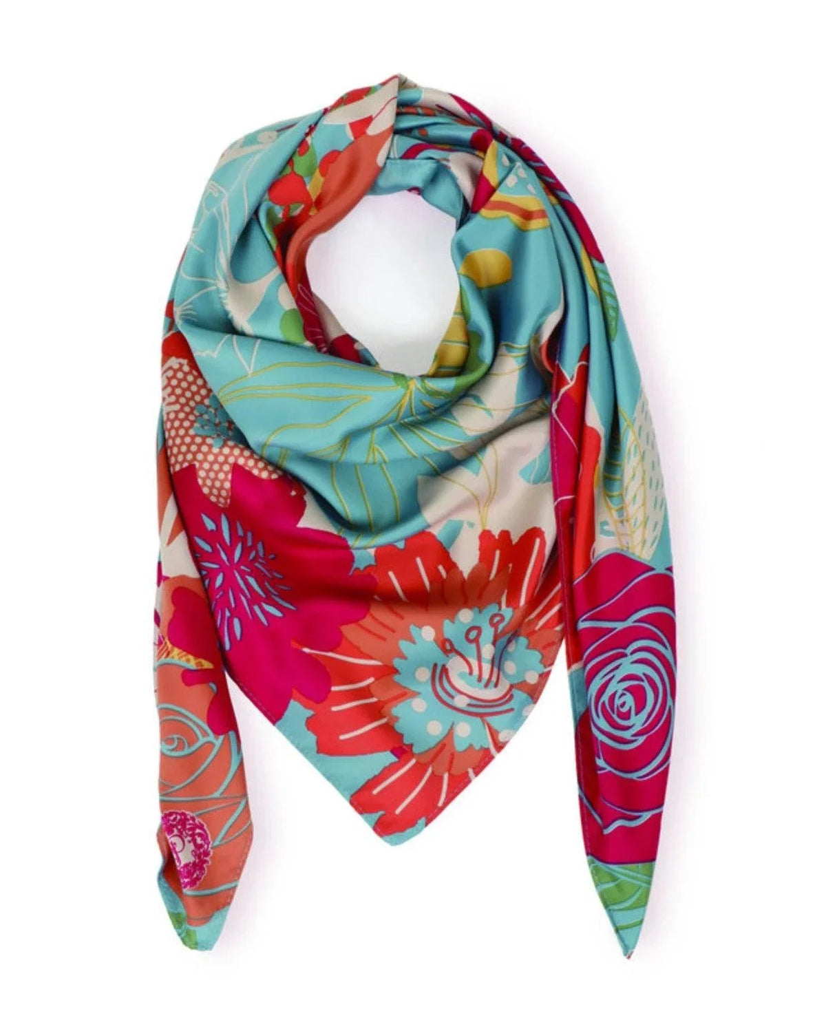 Modern Floral Satin Square Scarf Foxyavenue UK