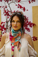 Modern Floral Satin Square Scarf Foxyavenue UK