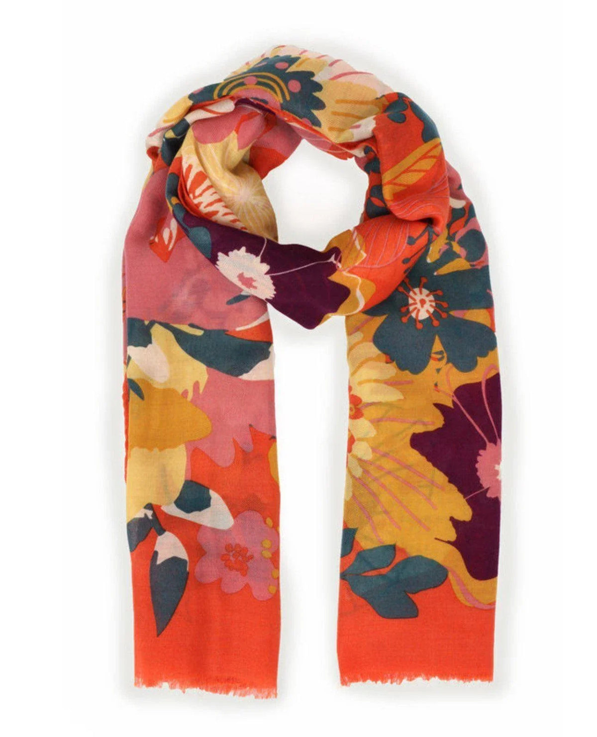 Modern Floral Tangerine Print Scarf Scarf Foxyavenue UK