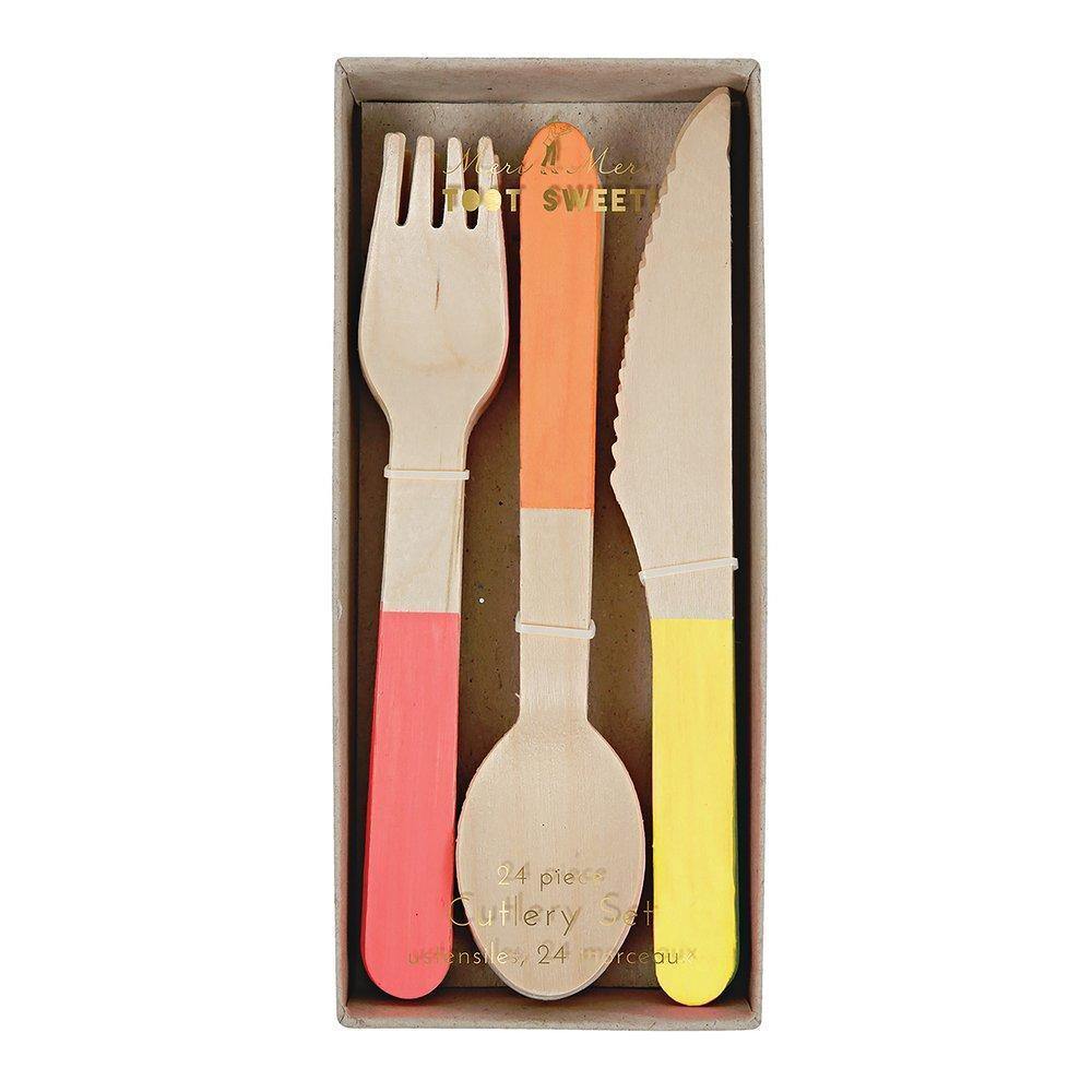 Neon Wooden Cutlery Set Cutlery Foxyavenue UK