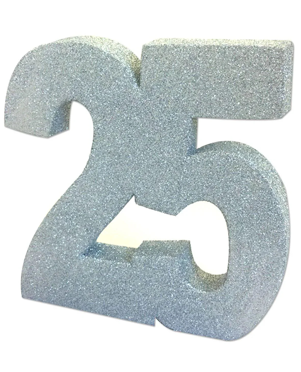 Number 25 Glitter Table Decoration Silver Candles Foxyavenue UK