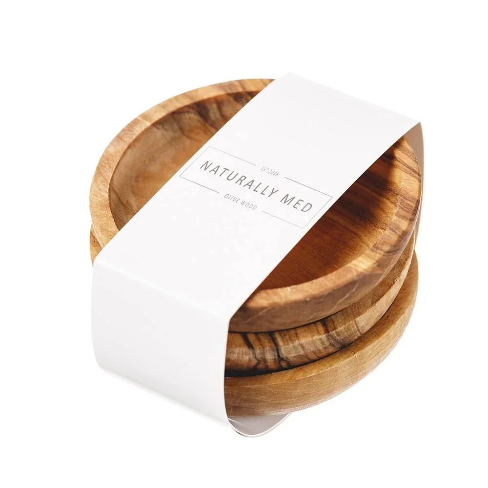 Olive Wood Dipping Bowl Set Glasses Foxyavenue UK