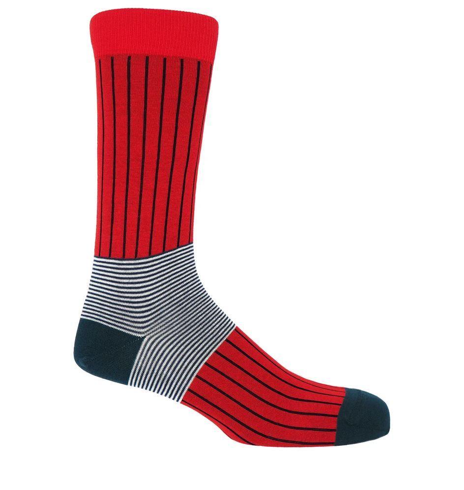 Oxford Stripe - Scarlet Men's Socks Foxyavenue UK