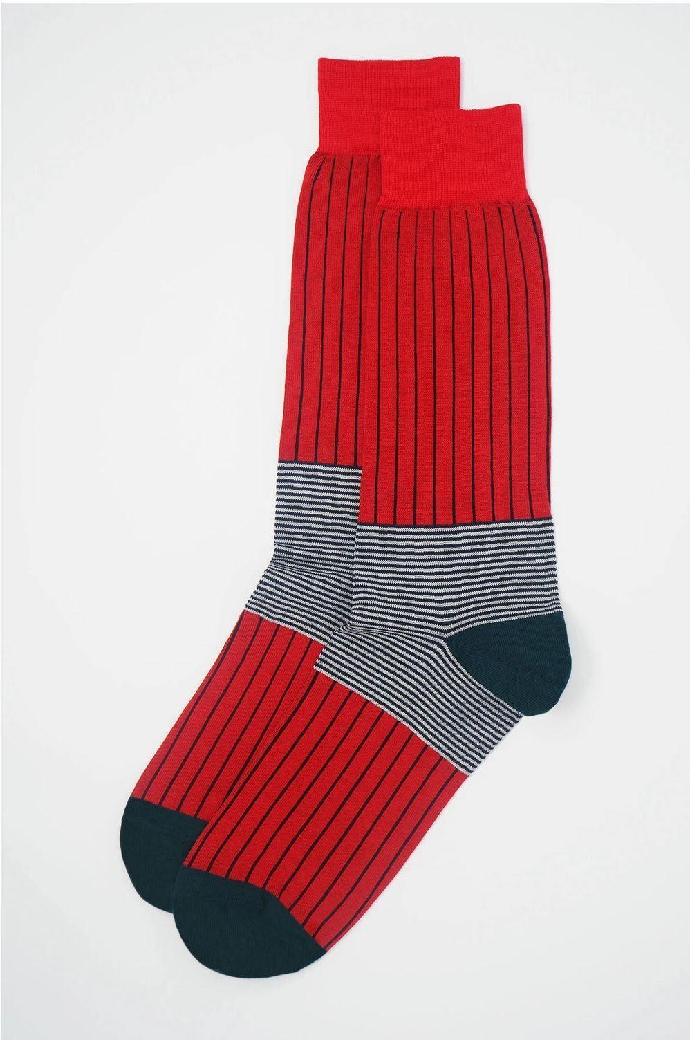 Oxford Stripe - Scarlet Men's Socks Foxyavenue UK