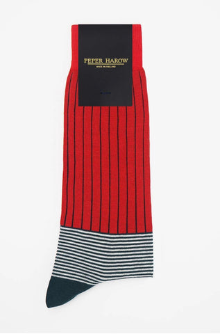 Oxford Stripe - Scarlet Men's Socks Foxyavenue UK