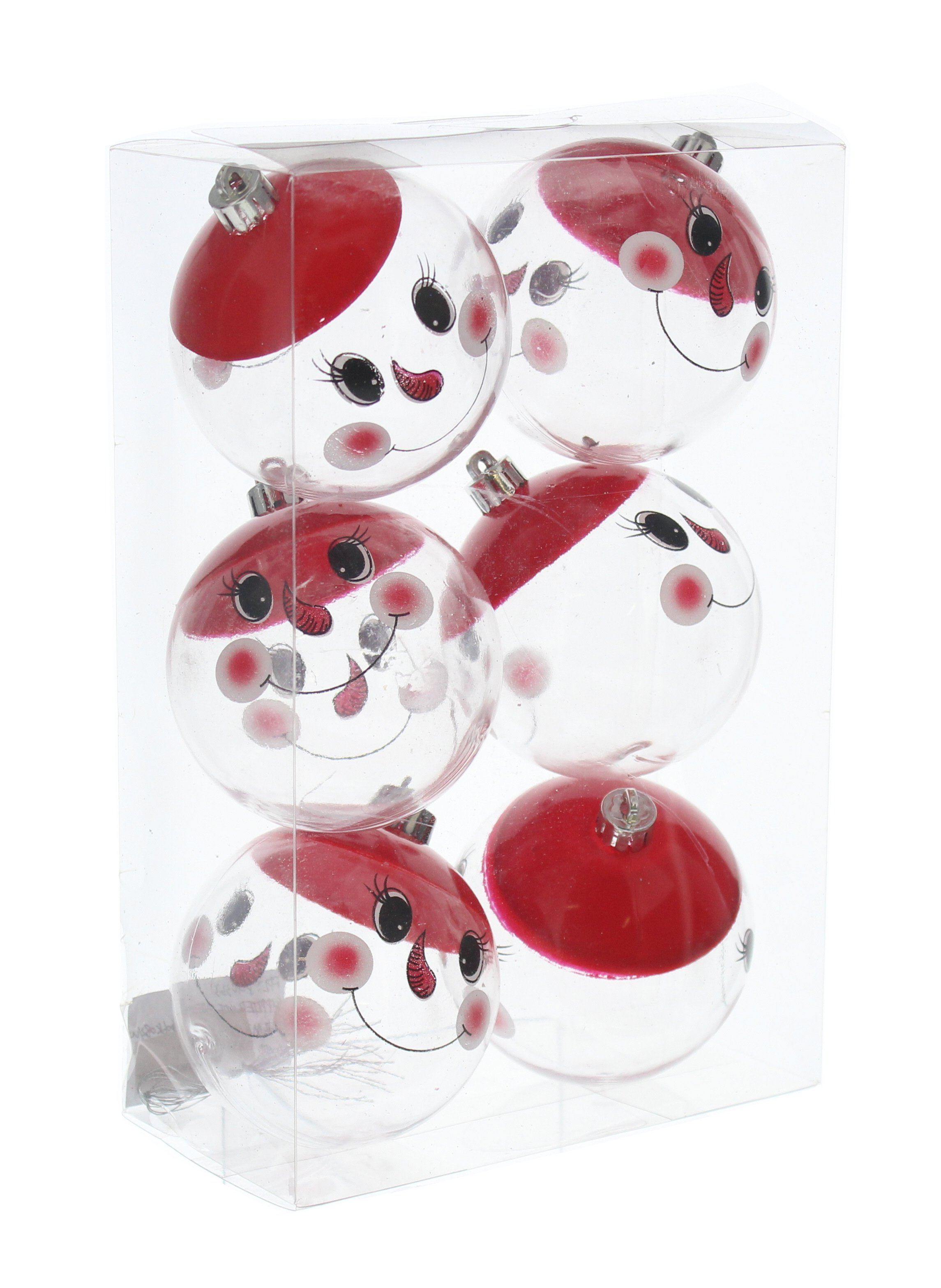 Pack of 6 Smiling face clear balls Tree Decorations Foxyavenue UK