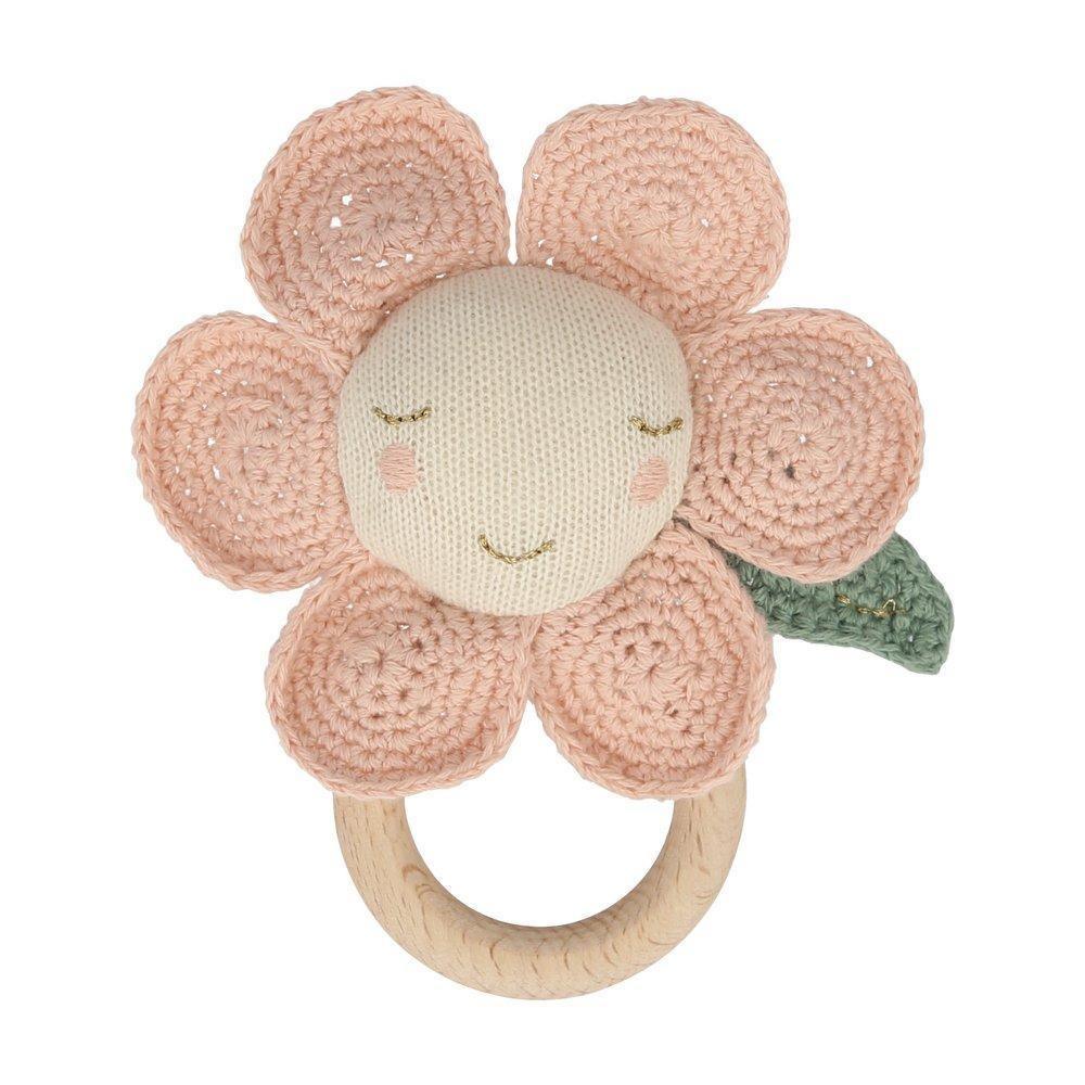 Peach Daisy Baby Rattle Rattles Foxyavenue UK