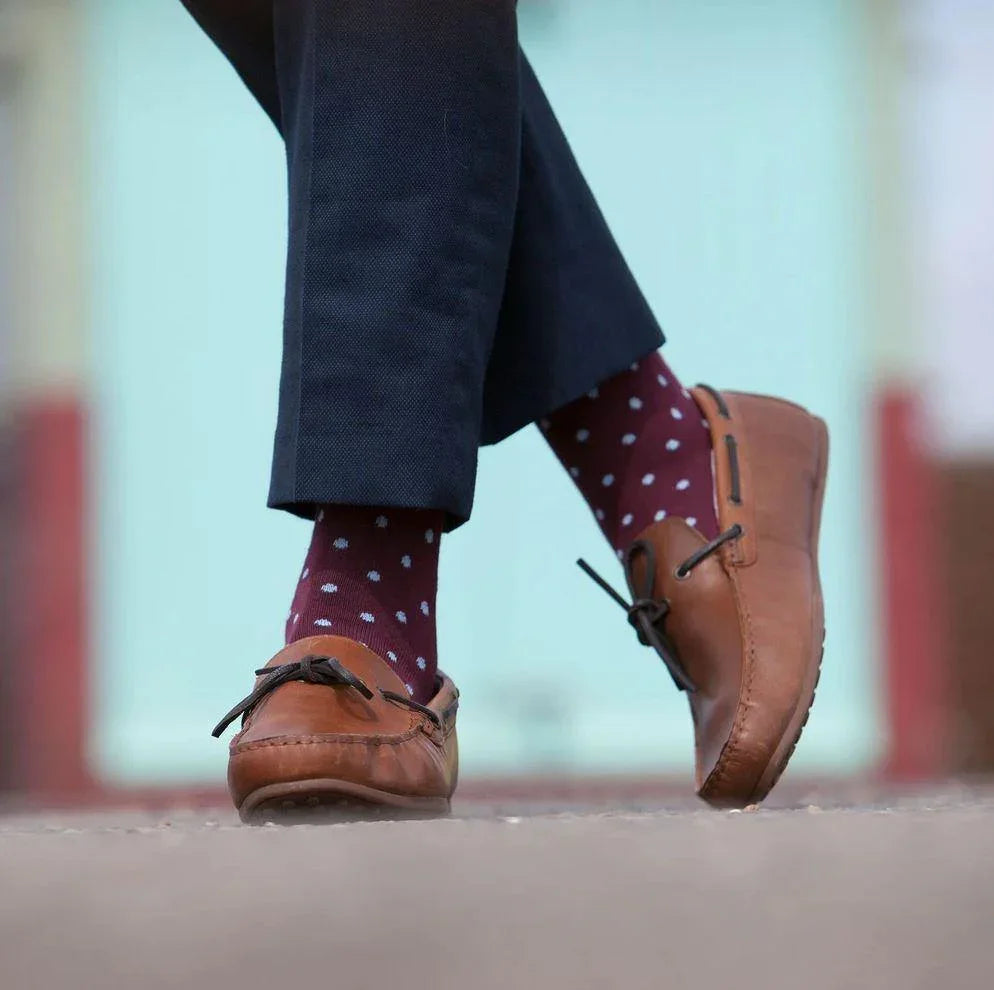 Pin Polka - Burgundy Men's Socks Foxyavenue UK