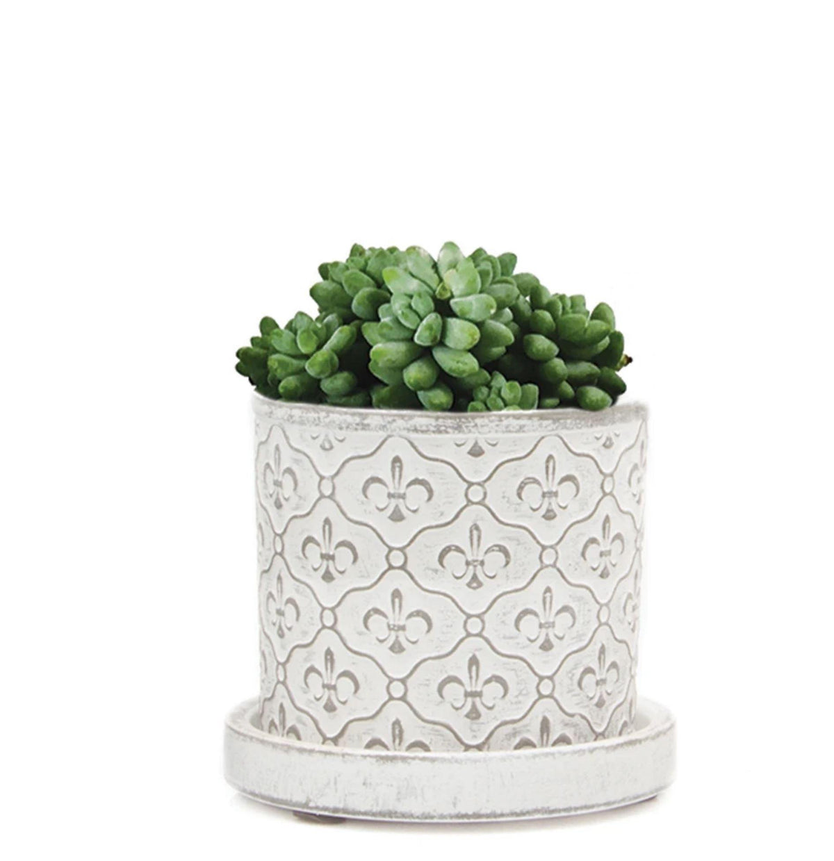 Pot with Drainage - White Fleur de Lis Pots Foxyavenue UK