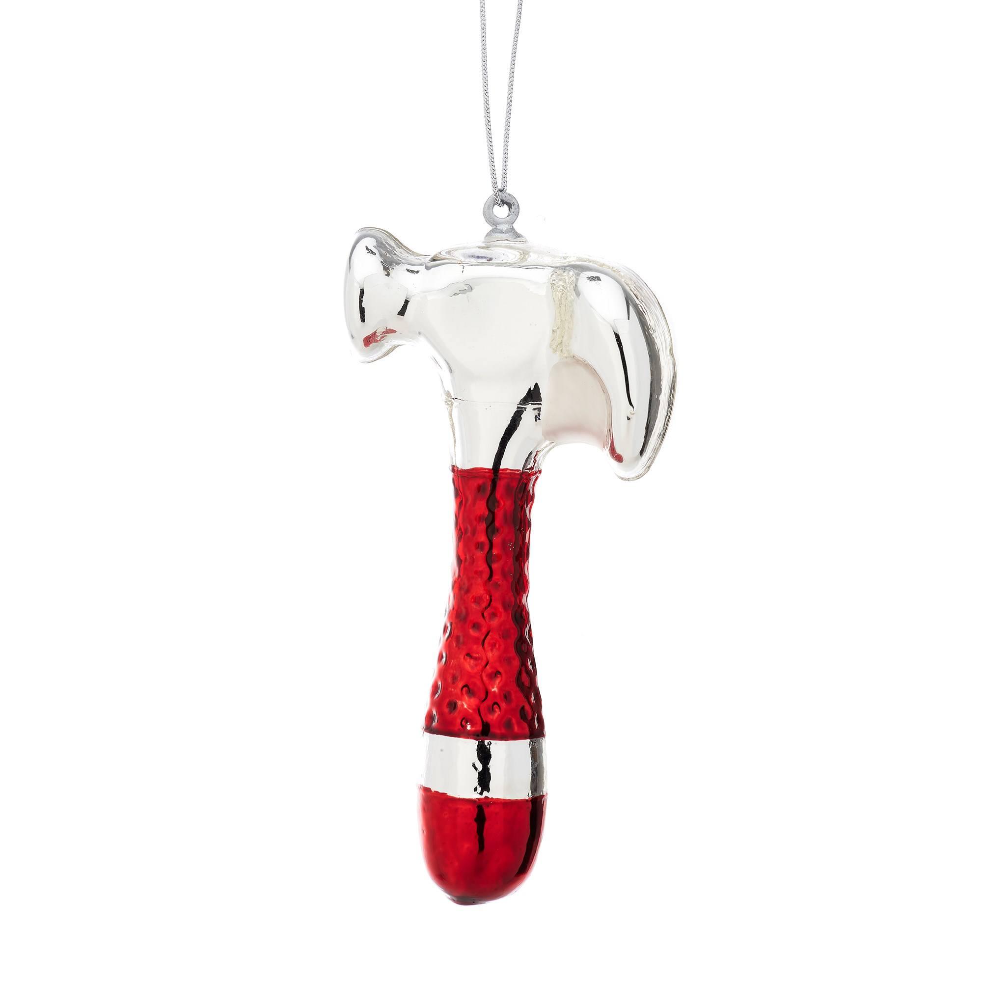 Red and Silver Hammer Shaped Bauble Christmas Decorations Foxyavenue UK